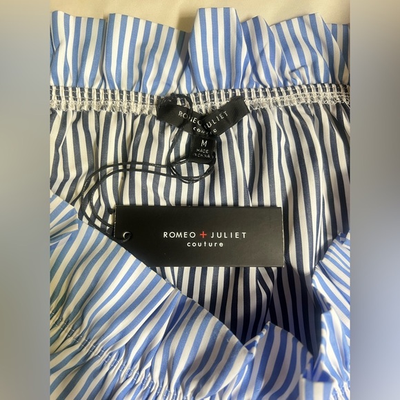 ROMEO AND JULIETTE COUTURE Navy and white stripe off shoulder mini dress size M - Picture 8 of 12